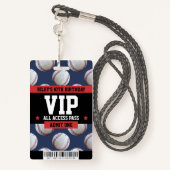 Baseball VIP Birthday Party Guest Pass Ausweis (Rückseite mit Schlüsselband)
