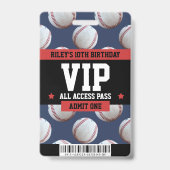 Baseball VIP Geburtstagsparty Guest Pass Ausweis (Rückseite)