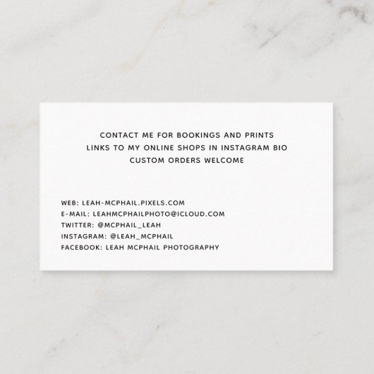 Baseball Visitenkarte (Rückseite)