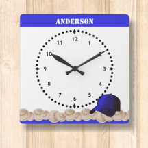 Baseball Wall Clock Blue Cap