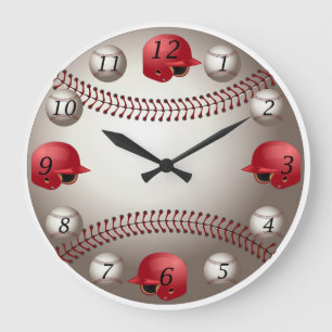 Baseball Wall Clock mit roten Helmen Große Wanduhr