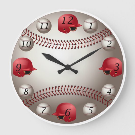 Baseball Wall Clock mit roten Helmen Große Wanduhr (Vorderseite)