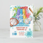 Baseball Waterslide Pool Geburtstagsparty Einladung (Stehend Vorderseite)