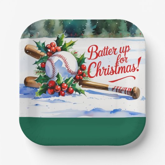 Baseball Weihnachten "Batter Up for Christmas!" Pappteller (Vorderseite)