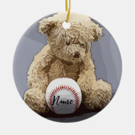Baseball Weihnachten mit Ball und Teddy Bären Keramik Ornament