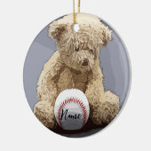 Baseball Weihnachten mit Ball und Teddy Bären Keramik Ornament (Links)