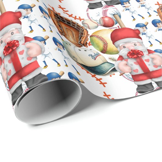 Baseball Weihnachten mit dem Weihnachtsmann bringe Geschenkpapier (Rolleneckpunkt)