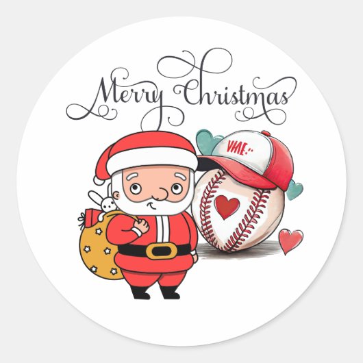 Baseball Weihnachten mit dem Weihnachtsmann Runder Aufkleber (Vorderseite)