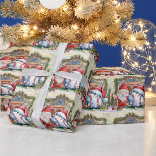 Baseball Weihnachten mit dem Weihnachtsmann und Sn Geschenkpapier