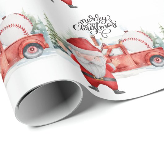 Baseball Weihnachten mit dem Weihnachtsmann und Sn Geschenkpapier (Rolleneckpunkt)