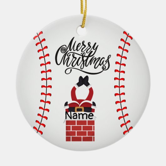 Baseball Weihnachten mit Niedlichem Weihnachtsmann Keramik Ornament (Vorne)