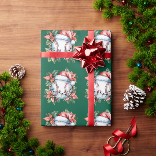 Baseball Weihnachten mit Weihnachtsmannmütze Geschenkpapier (Feiertagsgeschenk)
