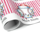 Baseball Weihnachten mit Weihnachtsmannmütze Geschenkpapier (Rolleneckpunkt)