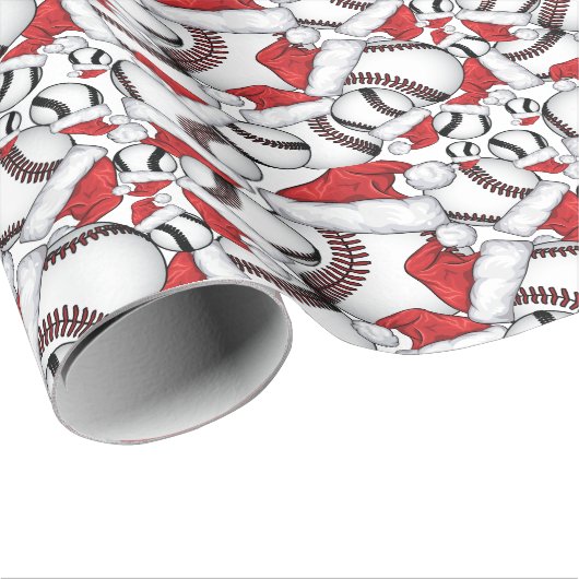 Baseball Weihnachten mit Weihnachtsmannmützen Geschenkpapier (Rolleneckpunkt)