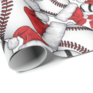 Baseball Weihnachten mit Weihnachtsmannmützen Geschenkpapier