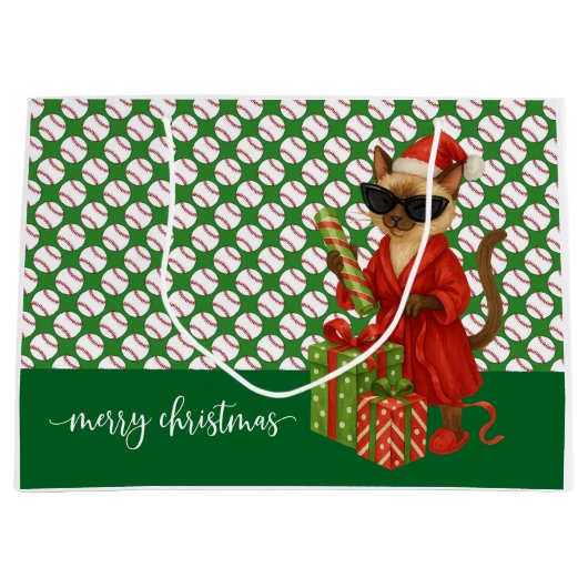 Baseball Weihnachten Thema für Cat Lovers Große Geschenktüte (Vorderseite)