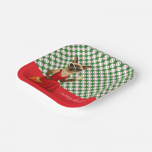 Baseball Weihnachten Thema für Cat Lovers Pappteller (Gewinkelt)