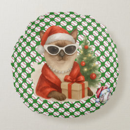 Baseball Weihnachten Thema für Cat Lovers Rundes Kissen