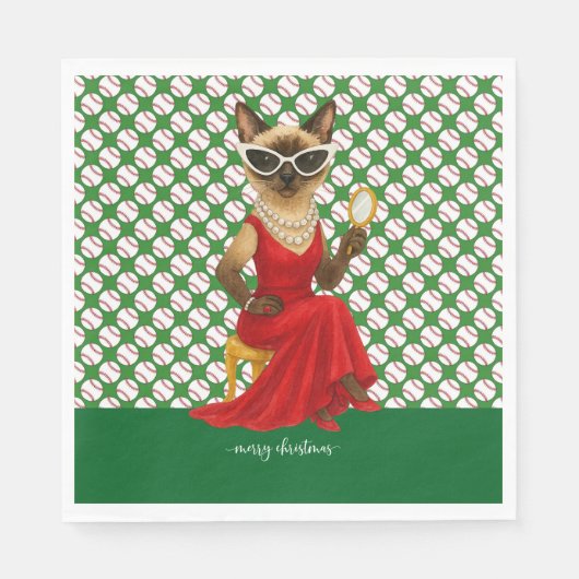 Baseball Weihnachten Thema für Cat Lovers Serviette (Vorderseite)