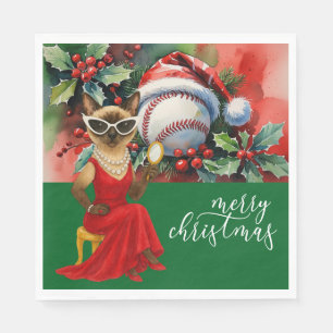 Baseball Weihnachten Thema für Cat Lovers Serviette