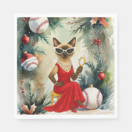Baseball Weihnachten Thema für Cat Lovers Serviette