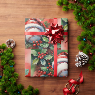 Baseball Weihnachten Thema mit Santa Hut Geschenkpapier