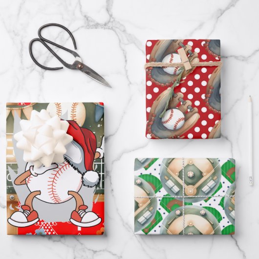Baseball Weihnachten Thema mit Snowman Geschenkpapier Set (Vorderseite)