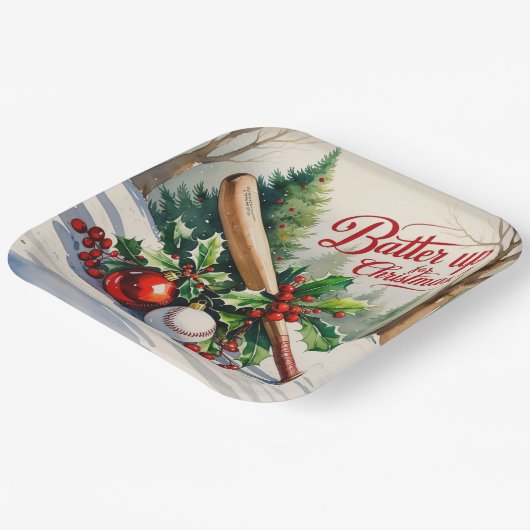 Baseball Weihnachten Thema Pappteller (Gewinkelt)