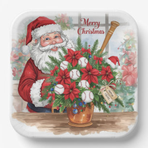 Baseball Weihnachts-Blume mit dem Weihnachtsmann Pappteller