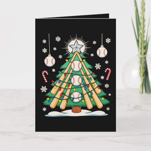 Baseball-Weihnachtsbaum-Lichter Ornamente Xmas Karte (Vorderseite)
