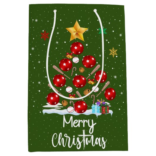 Baseball Weihnachtsbaum Mittlere Geschenktüte (Vorderseite)