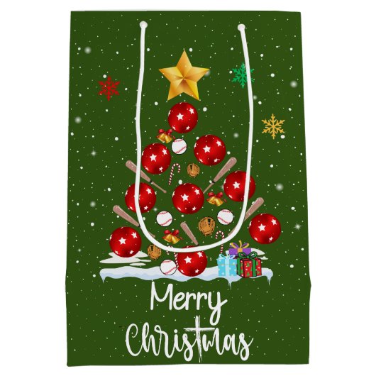 Baseball Weihnachtsbaum Mittlere Geschenktüte (Rückseite)