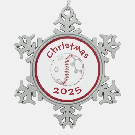 #Baseball-Weihnachtsbaumdekoration Schneeflocken Zinn-Ornament (Vorderseite)