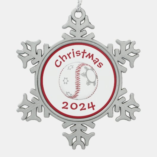 #baseball Weihnachtsbaumdekoration Schneeflocken Zinn-Ornament (Vorderseite)
