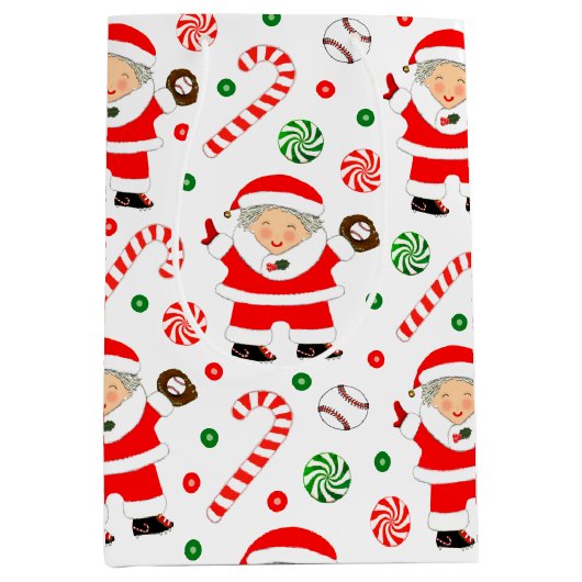 Baseball Weihnachtsfest Mittlere Geschenktasche Mittlere Geschenktüte (Vorderseite)