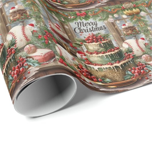 Baseball Weihnachtsgeschenk Geschenkpapier (Rolleneckpunkt)