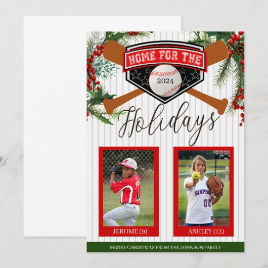 Baseball Weihnachtskarte Einladung (Vorne/Hinten)