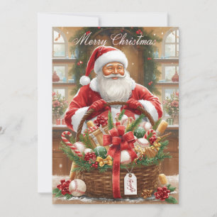 Baseball Weihnachtsmann und Geschenkkorb Feiertagskarte