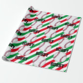 Baseball Weihnachtsnachtsnachtsnachtsnamen Streife Geschenkpapier (Ungerollt)