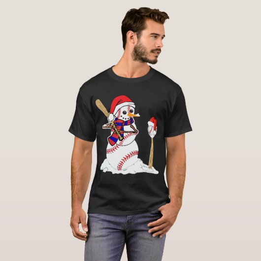 Baseball Weihnachtsschneemann spielt Baseball T-Sh T-Shirt (Vorne ganz)