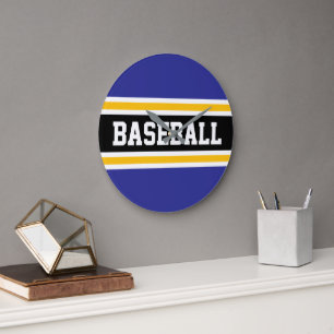 BASEBALL Weiß Schwarz Orange Rennstreifen Große Wanduhr