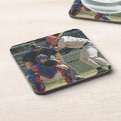 Baseball-Werfer, -Schagmann und -Schiedsrichter in Getränkeuntersetzer (Linke Seite)