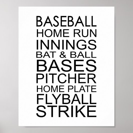 Baseball-Wörter und -PhrasenTypografie Poster (Vorne)