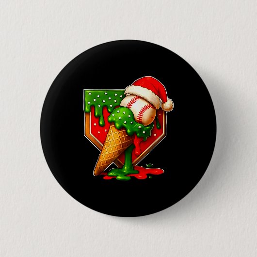 Baseball Xmas Christmas Baseball Ice Cream Drip Bo Button (Vorderseite)