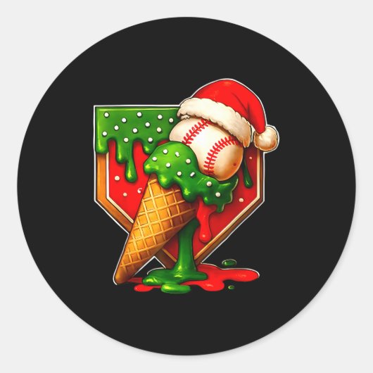 Baseball Xmas Christmas Baseball Ice Cream Drip Bo Runder Aufkleber (Vorderseite)