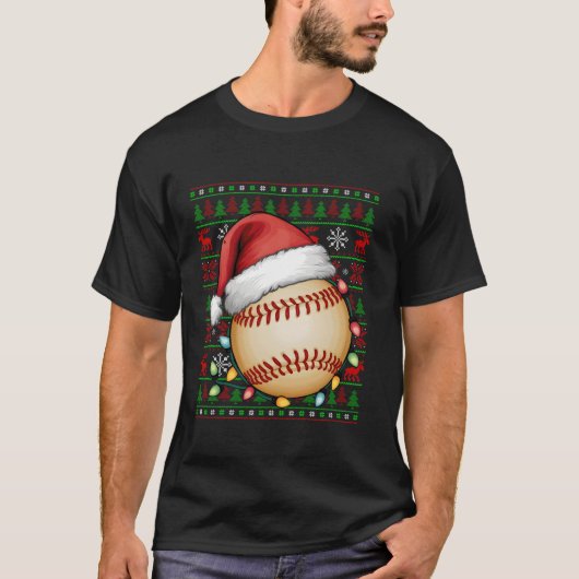 Baseball Xmas Lights Ugly Weihnachtsmannmütze Base T-Shirt (Vorderseite)