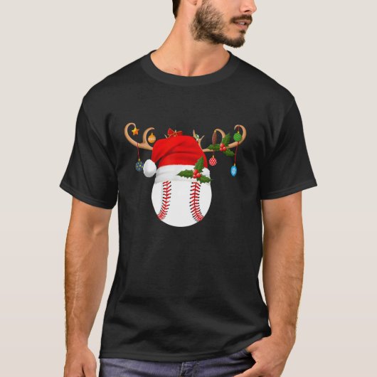 Baseball Xmas Rentier Weihnachtsmannmütze Baseball T-Shirt (Vorderseite)
