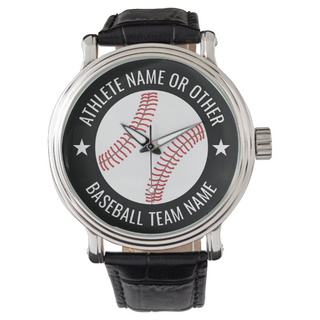 Baseball Zeichnete mit Team und Athletin Name mode Armbanduhr (Vorderseite)