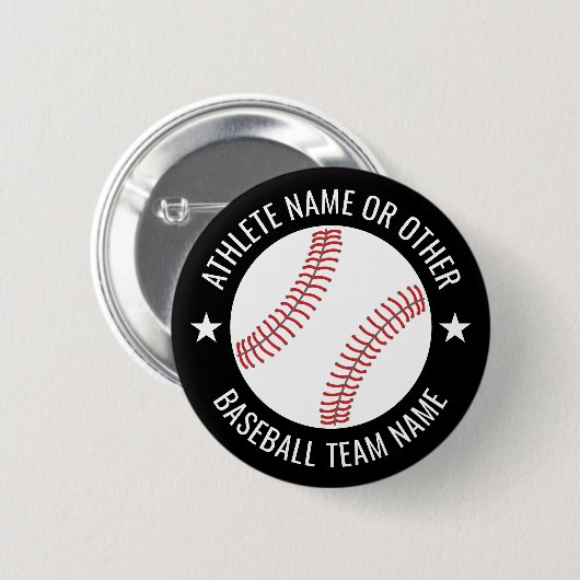 Baseball Zeichnete mit Team und Athletin Name mode Button (Vorne & Hinten)