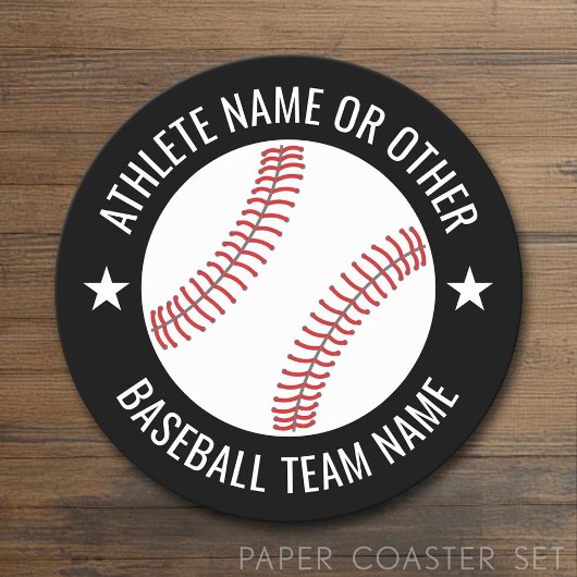 Baseball Zeichnete mit Team und Athletin Name mode Runder Pappuntersetzer